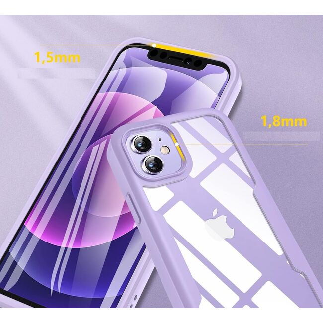 Pachet 360: Husa cu folie integrata pentru iPhone 11 Cover360 fata spate - mov / transparent