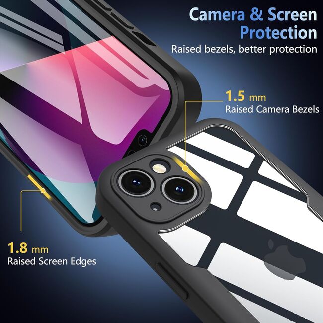 Pachet 360: Husa cu folie integrata pentru iPhone 13 Cover360 fata spate - negru / transparent
