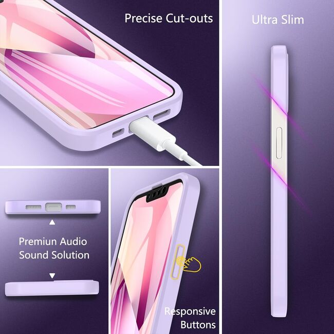 Pachet 360: Husa cu folie integrata pentru iPhone 14 Cover360 fata spate - mov / transparent
