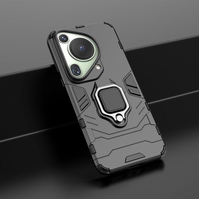 Husa pentru Huawei Pura 70 Ultra cu inel Armor Kickstand Tough Rugged Cover, negru