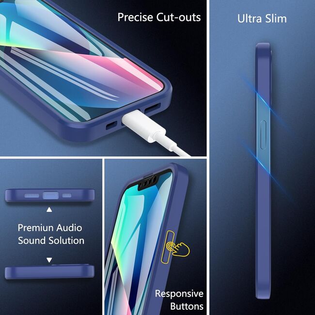 Pachet 360: Husa cu folie integrata pentru iPhone 14 Cover360 fata spate - albastru / transparent