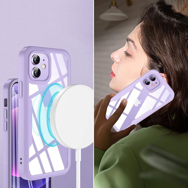 Pachet 360: Husa cu folie integrata pentru iPhone 11 Cover360 fata spate - mov / transparent