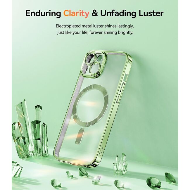 Husa pentru iPhone 13 cu MagSafe Sparkle Glare Detachable Layer, cu protectie lentile - light green / transparent