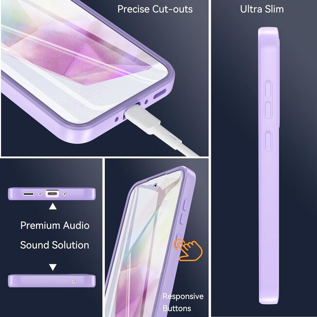 Pachet 360: Husa cu folie integrata pentru  Samsung Galaxy A35 Cover360 fata / spate - mov