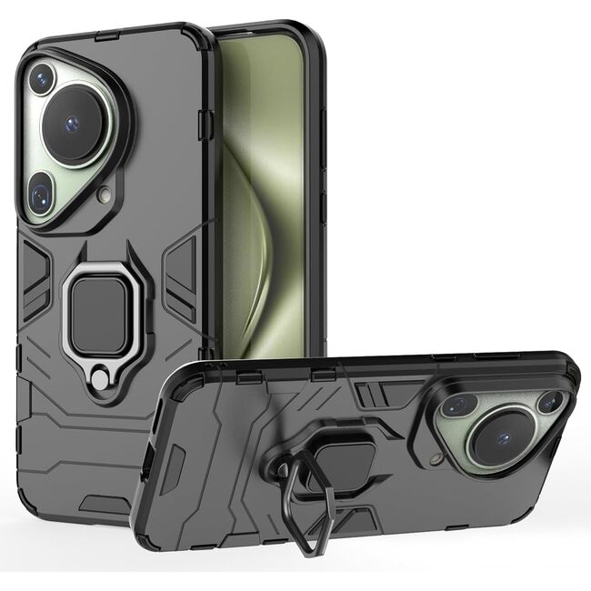 Husa pentru Huawei Pura 70 Ultra cu inel Armor Kickstand Tough Rugged Cover, negru