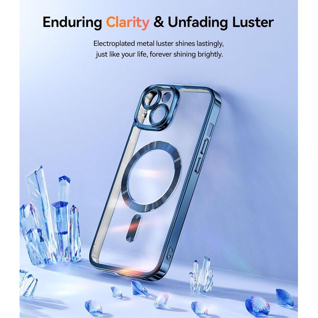 Husa pentru iPhone 13 cu MagSafe Sparkle Glare Detachable Layer, cu protectie lentile - albastru / transparent
