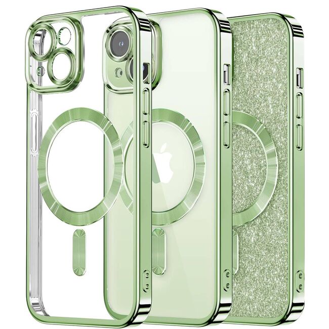 Husa pentru iPhone 13 cu MagSafe Sparkle Glare Detachable Layer, cu protectie lentile - light green / transparent