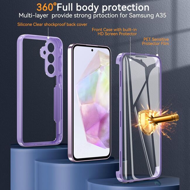 Pachet 360: Husa cu folie integrata pentru  Samsung Galaxy A35 Cover360 fata / spate - mov