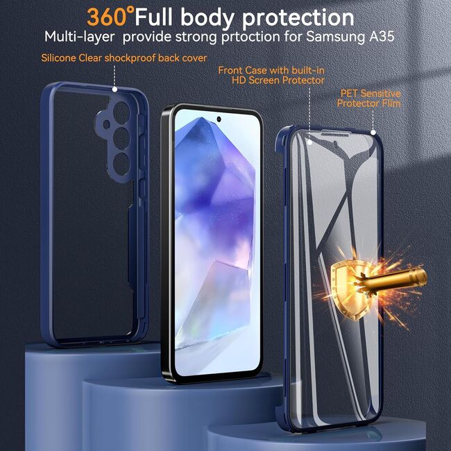 Pachet 360: Husa cu folie integrata pentru  Samsung Galaxy A35 Cover360 fata / spate - roz