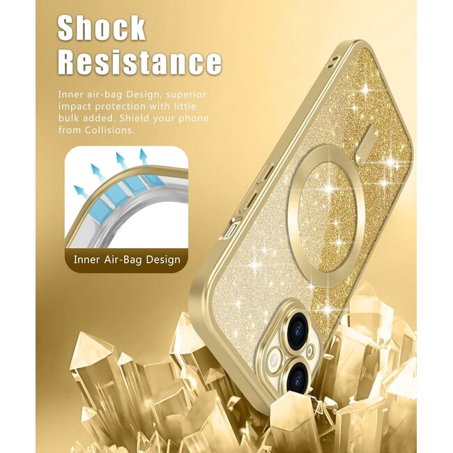 Husa pentru iPhone 13 cu MagSafe Sparkle Glare Detachable Layer, cu protectie lentile - gold / transparent