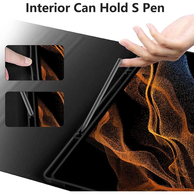 Husa cu tastatura iluminata pentru Samsung Galaxy Tab S9 / S9 FE / S10 FE si slot S-Pen + mouse wireless iluminat LED, negru