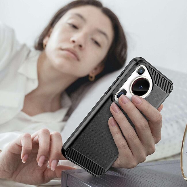 Husa pentru Huawei Pura 70 Ultra Carbon Silicone, negru