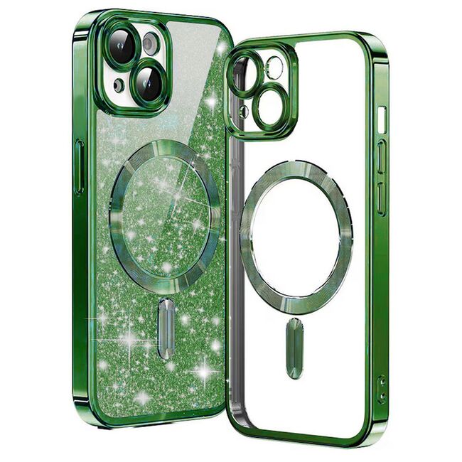 Husa pentru iPhone 13 cu MagSafe Sparkle Glare Detachable Layer, cu protectie lentile - verde / transparent