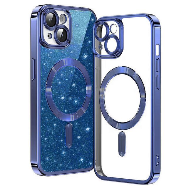 Husa pentru iPhone 13 cu MagSafe Sparkle Glare Detachable Layer, cu protectie lentile - albastru / transparent