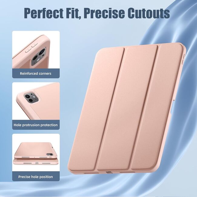 Husa pentru Apple iPad Pro 11" (2024) cu functie wake-up/sleep si compartiment pentru Apple Pen, tip stand, rose gold