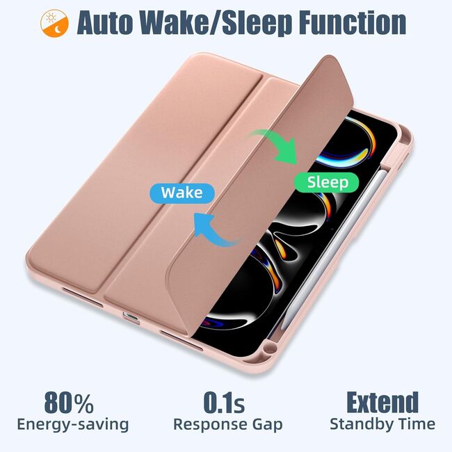 Husa pentru Apple iPad Pro 11" (2024) cu functie wake-up/sleep si compartiment pentru Apple Pen, tip stand, rose gold