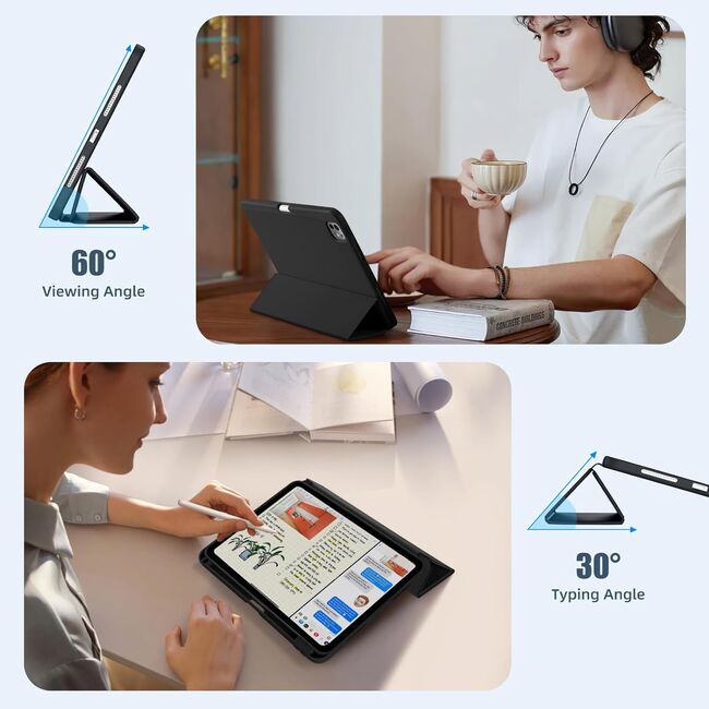 Husa pentru Apple iPad Pro 13" (2024) cu functie wake-up/sleep si compartiment pentru Apple Pen, tip stand, negru