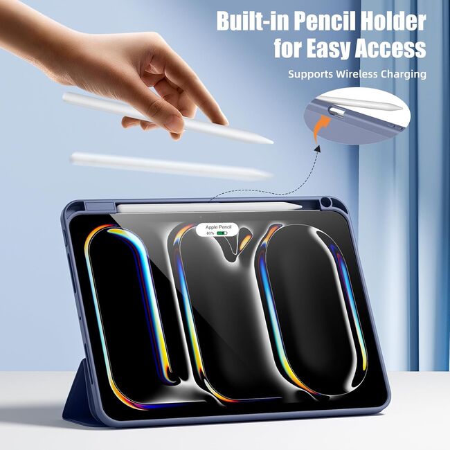 Husa pentru Apple iPad Pro 13" (2024) cu functie wake-up/sleep si compartiment pentru Apple Pen, tip stand, navy blue