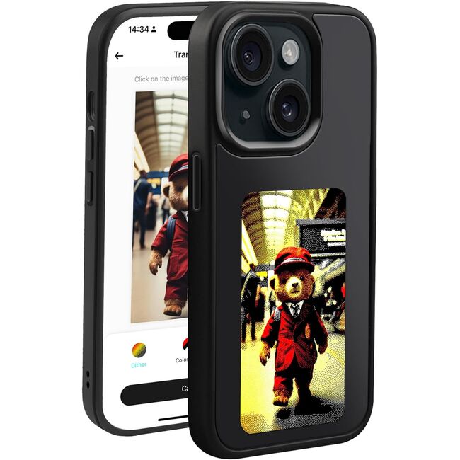 Husa pentru iPhone 15, DIY customizabil cu ecran E-ink, NFC Photo Display, negru