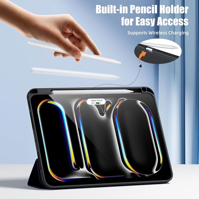 Husa pentru Apple iPad Pro 11" (2024) cu functie wake-up/sleep si compartiment pentru Apple Pen, tip stand, negru