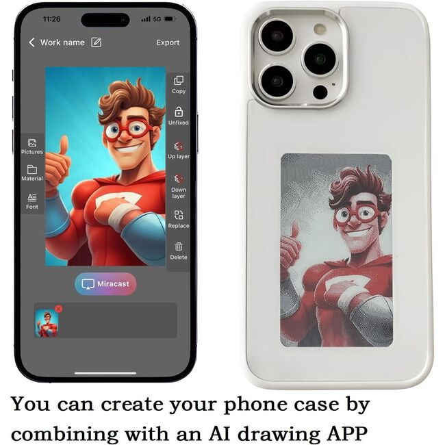 Husa pentru iPhone 15 Pro Max, DIY customizabil cu ecran E-ink, NFC Photo Display, negru