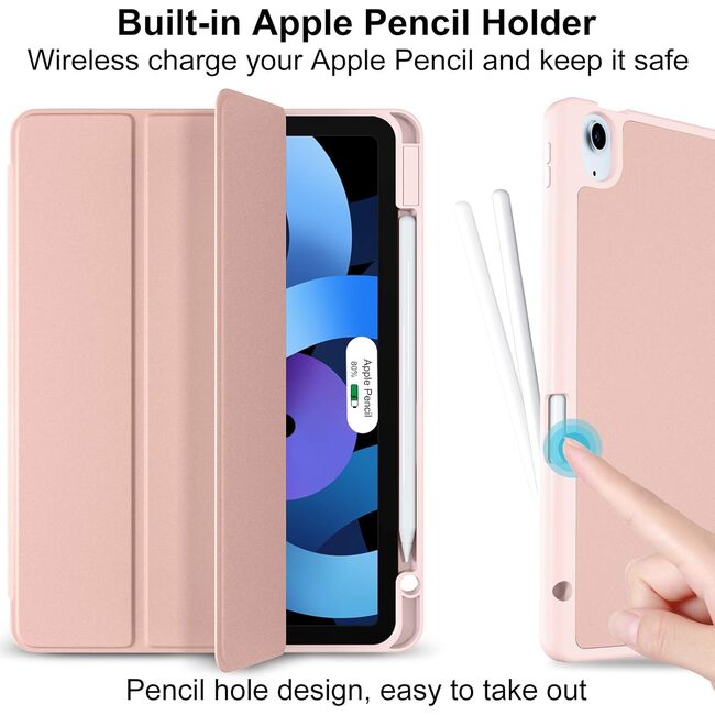 Husa pentru Apple iPad Air 13" (2024) cu functie wake-up/sleep si compartiment pentru Apple Pen, tip stand, roz