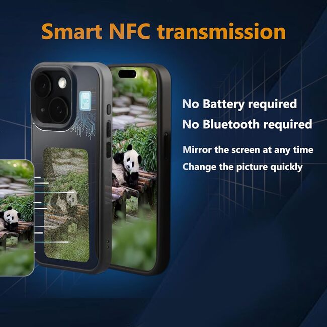 Husa pentru iPhone 13 Pro, DIY customizabil cu ecran E-ink, NFC Photo Display, negru