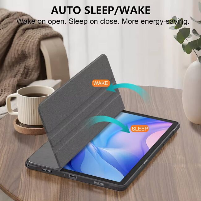 Husa pentru Samsung Galaxy Tab A9 8.7 inch rotativa de tip stand cu functie sleep/wake-up, negru