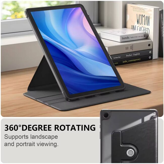 Husa pentru Samsung Galaxy Tab A9 Plus 11 inch rotativa de tip stand cu functie sleep/wake-up, negru