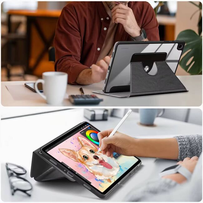 Husa pentru Samsung Galaxy Tab A9 Plus 11 inch rotativa de tip stand cu functie sleep/wake-up, negru