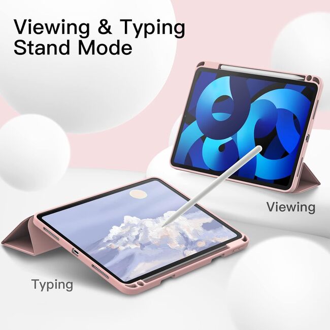 Husa pentru Apple iPad Air 13 2025 / 2024 M3, M2 cu functie wake-up/sleep si compartiment pentru Apple Pen, tip stand, roz