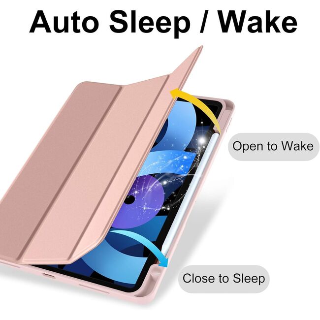 Husa pentru Apple iPad Air 13 2025 / 2024 M3, M2 cu functie wake-up/sleep si compartiment pentru Apple Pen, tip stand, roz