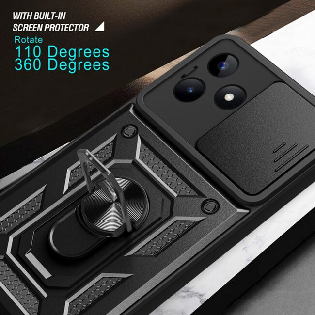 Husa pentru Realme Note 50 cu inel Ring Armor Kickstand Tough Rugged, negru