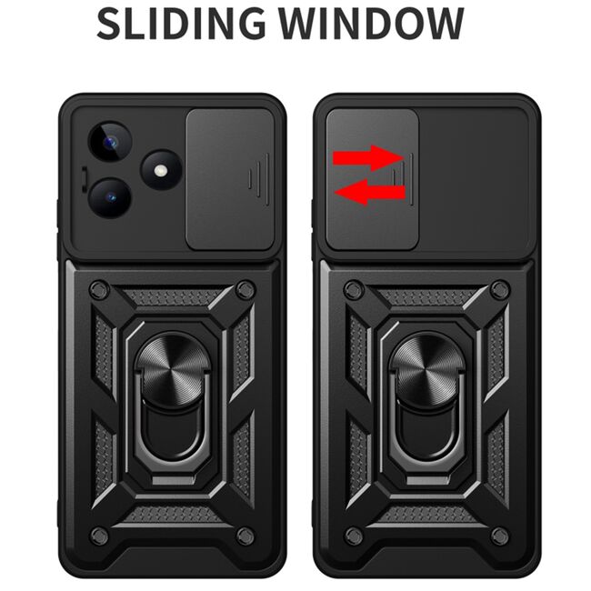 Husa pentru Realme Note 50 cu inel Ring Armor Kickstand Tough Rugged, negru