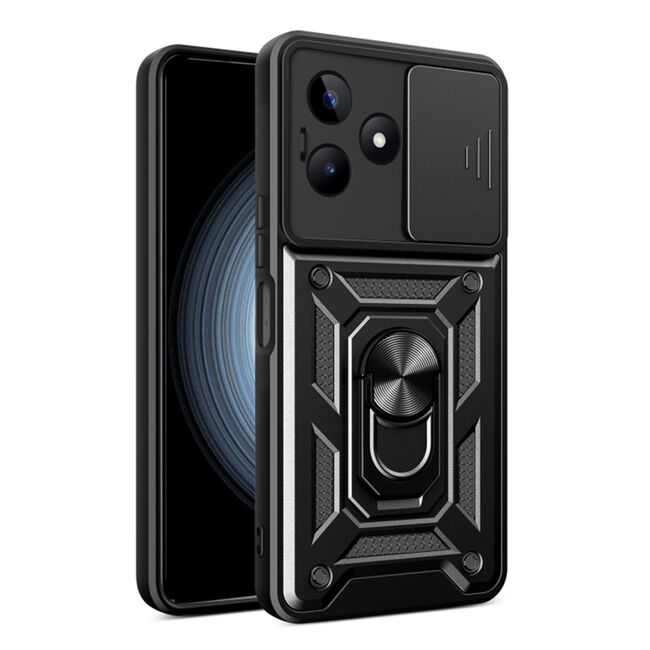 Husa pentru Realme Note 50 cu inel Ring Armor Kickstand Tough Rugged, negru