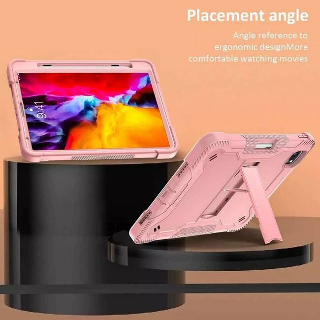 [Pachet 360°] Husa + folie sticla iPad Pro 12.9 2022 / 2021 / 2020 Techsuit Rugged TabShell, roz