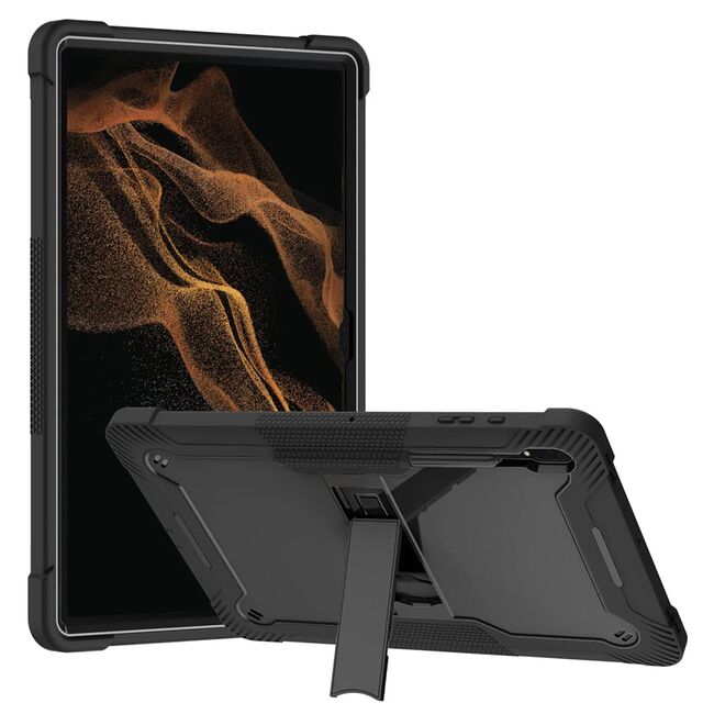 [Pachet 360°] Husa + folie sticla Samsung Galaxy Tab S10 Ultra / S9 Ultra / S8 Ultra Techsuit Rugged TabShell, negru