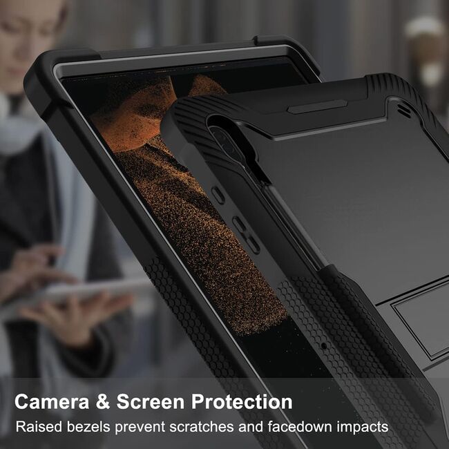 [Pachet 360°] Husa + folie sticla Samsung Galaxy Tab S10 Ultra / S9 Ultra / S8 Ultra Techsuit Rugged TabShell, roz