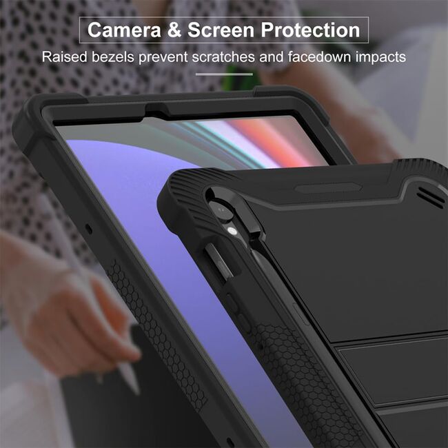[Pachet 360°] Husa + folie din sticla pentru  Samsung Galaxy Tab S9 / S9 FE / S10 FE Rugged Heavy Duty - negru