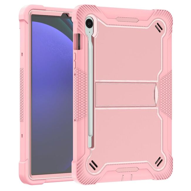 [Pachet 360°] Husa + folie din sticla pentru  Samsung Galaxy Tab S9 / S9 FE / S10 FE Rugged Heavy Duty - roz