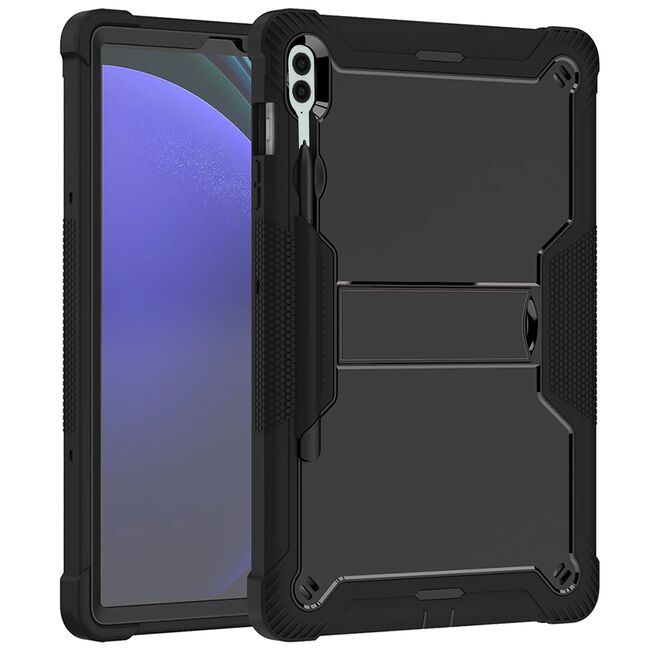 [Pachet 360°] Husa + folie sticla Samsung Galaxy Tab S9 FE Plus, Tab S10 Plus Techsuit Rugged TabShell, negru