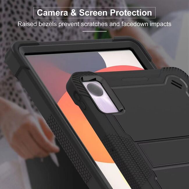 [Pachet 360°] Husa + folie din sticla pentru  Xiaomi Redmi Pad SE Rugged Heavy Duty - negru