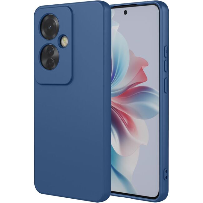Husa pentru Oppo Reno 11F Liquid Silicone, subțire, captusita cu microfibra, anti amprentă, protectie cameră foto, albastru