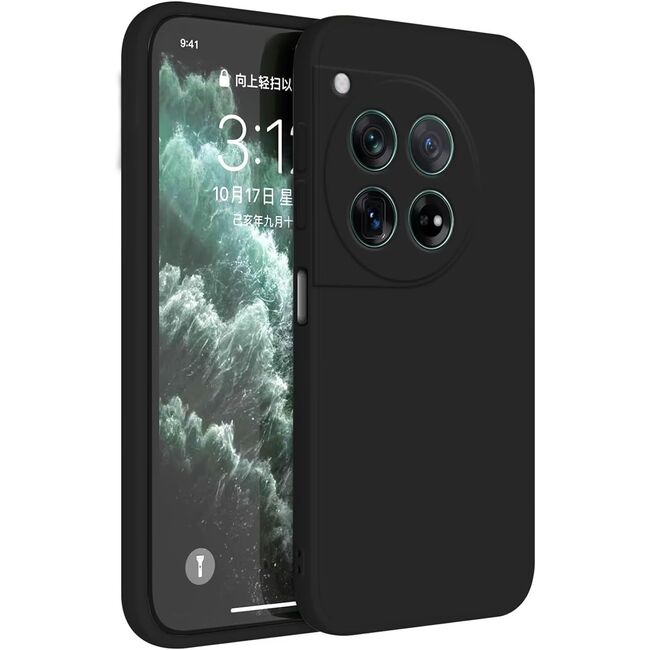 Husa pentru OnePlus 12 Liquid Silicone, subțire, captusita cu microfibra, anti amprentă, protectie cameră foto, negru