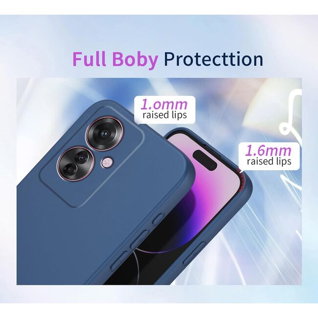 Husa pentru Oppo Reno 11F Liquid Silicone, subțire, captusita cu microfibra, anti amprentă, protectie cameră foto, albastru