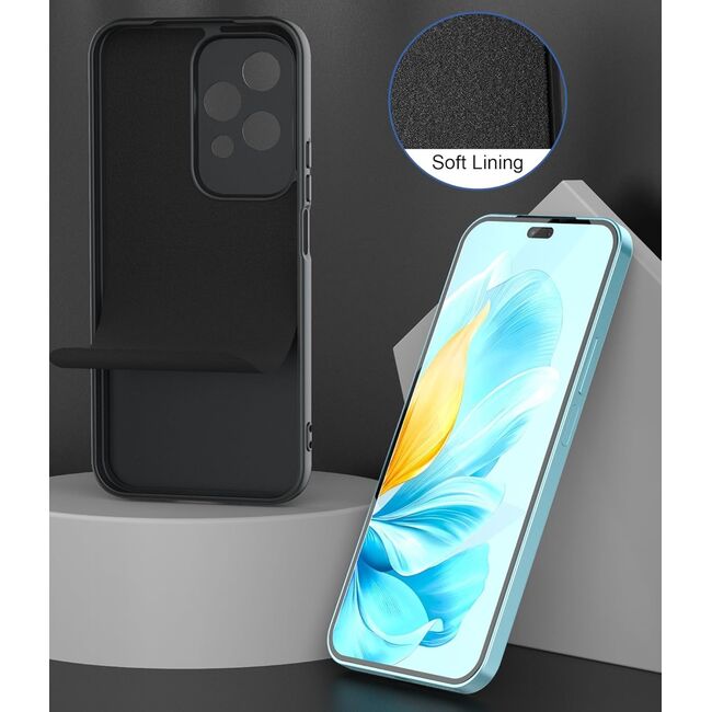 Husa pentru Honor 200 Lite Liquid Silicone, subțire, captusita cu microfibra, anti amprentă, protectie cameră foto, negru