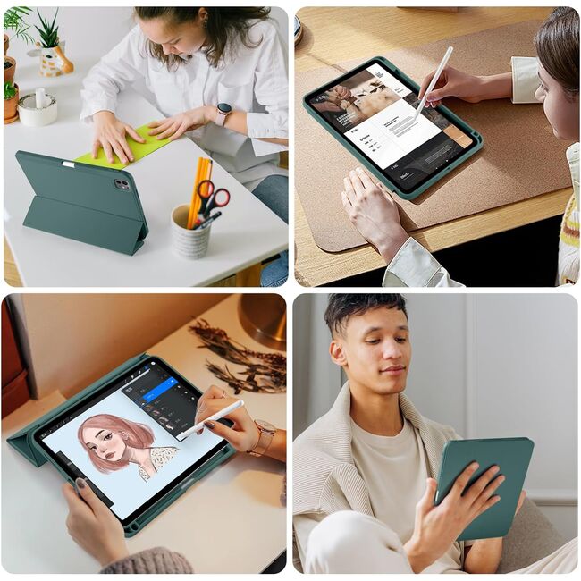 Husa pentru Apple iPad Pro 11" (2024) cu functie wake-up/sleep si compartiment pentru Apple Pen, tip stand, verde inchis