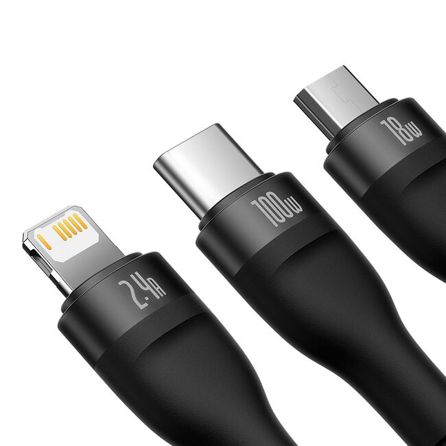 Cablu de date 3in1 Baseus Flash Series 2, 100W, 1.2m, negru