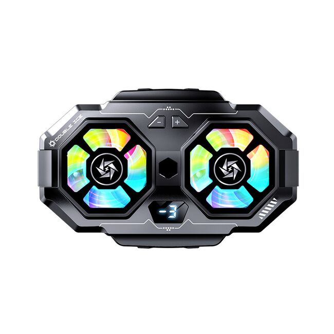 Cooler pentru racire telefon, universal, Display LED temperatura, Twin Turbine, racire rapida si zgomot redus, 3 viteze reglabile, iluminat RGB, USB-C, negru