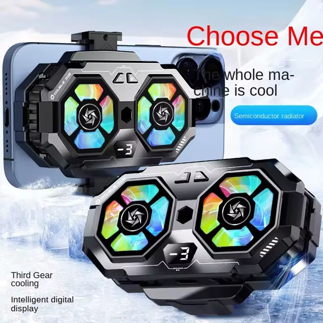 Cooler pentru racire telefon, universal, Display LED temperatura, Twin Turbine, racire rapida si zgomot redus, 3 viteze reblabile, iluminat RGB, USB-C, alb